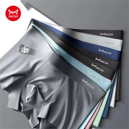 MIIOW 3Pcs Ice Silk Man Underwear Boxer Metal Fiber Antistatic Men Underpants Seamless Cut Hem Men's Panties Boxers Shorts Trunk [UND]