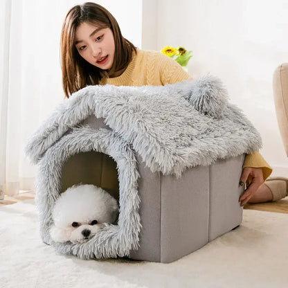 Foldable Dog House Kennel Bed Mat For Small Medium Dogs Cats Winter Warm Cat Bed Nest Pet Products Basket Pets Puppy Cave Sofa [PET]