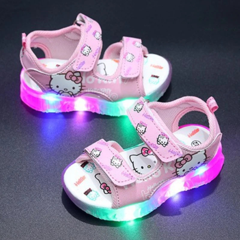 2024 Summer New Baby Led Light Girls Sandals Cute Hello Kitty Children's Casual Shoes Anti-slip Kids Beach Shoes Outdoor Shoes [SHO]