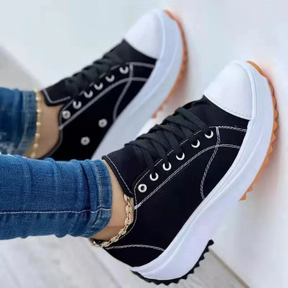 Speedy 2023Classic White Canvas Shoes Women Sneakers Solid Lace-Up Casual Platform Shoes for Women [SHO]