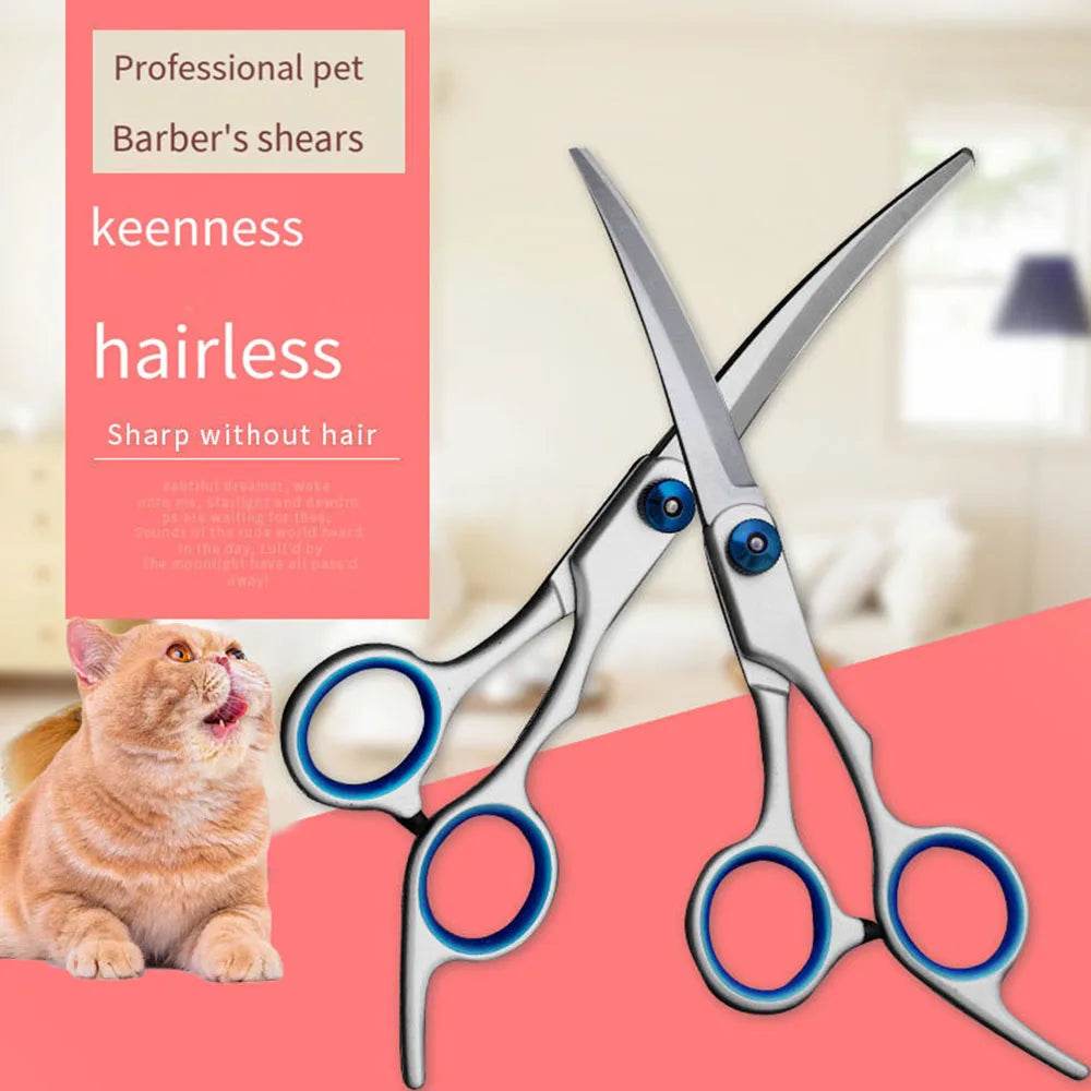 Stainless Steel Pet Scissors Dogs Shears Dog Grooming Scissors Safety Round Head Pet Hair Cutting Scissors Curved Scissors [PET]