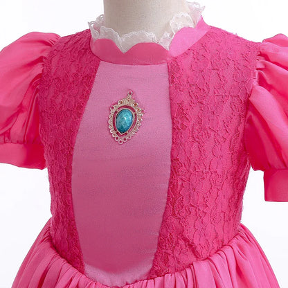 New Baby Girls Queen Peach Princess Dress Kids Cosplay Costume Children Birthday Carnival Party Outfit Stage Performance Clothes [COS]