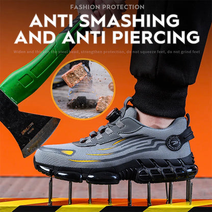 Rotating Button New Safety Shoes Men Anti-smash Anti-puncture Work Shoes Fashion Men Sport Shoes Security Protective Boots Men [SHO]