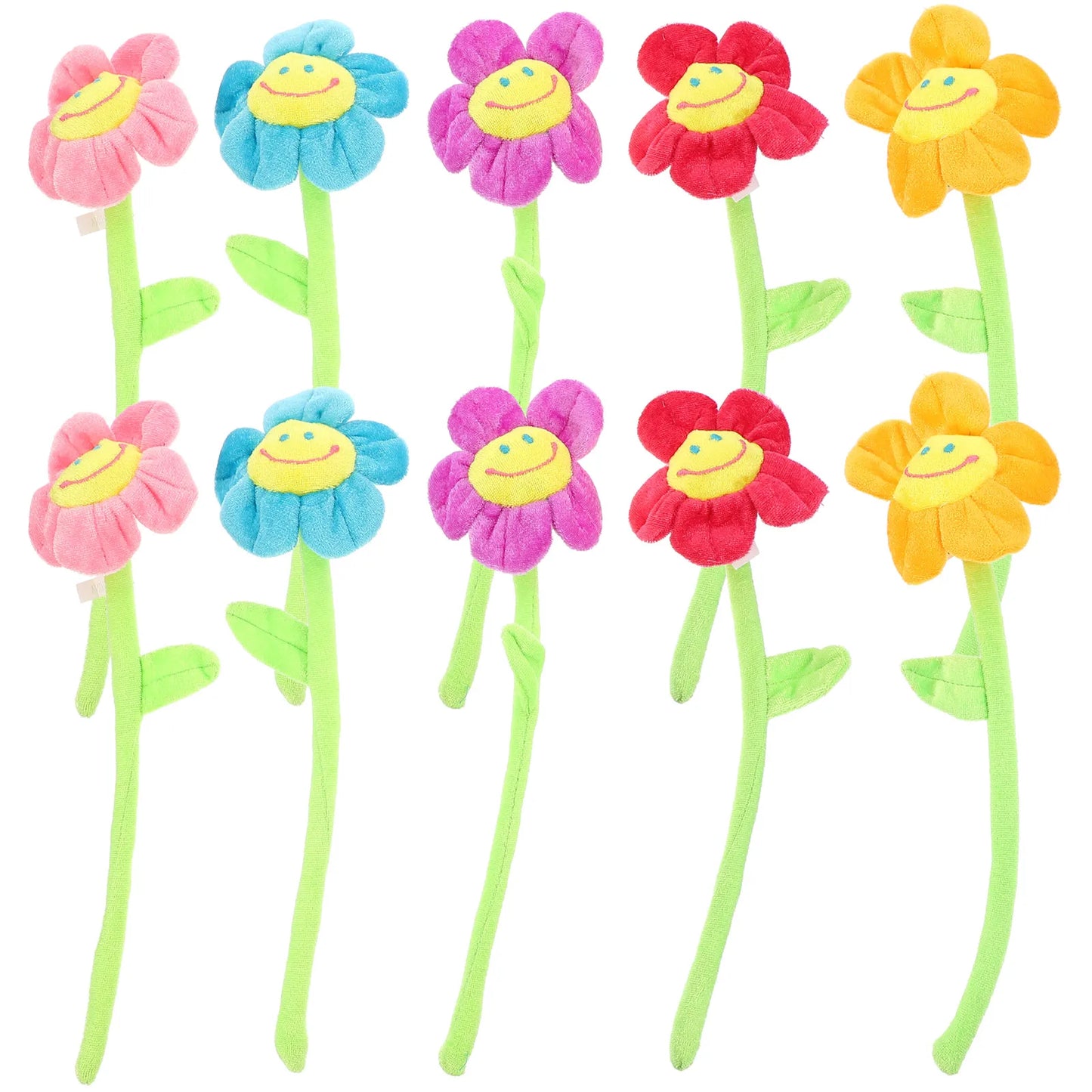 10 Pcs Cartoon Plush Sun Flower with Bendable Stems Smile Face Stuffed Toy Women Baffle Plush Child Artificial Flowerbed [FLW]