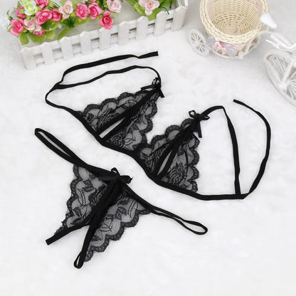 Lace Hollow Out Underwear Bra Set Sexy Lingerie Sex Sleepwear G-string Bra Suit Femme Lingerie Set Pajamas Erotic Clothing  [BRA]