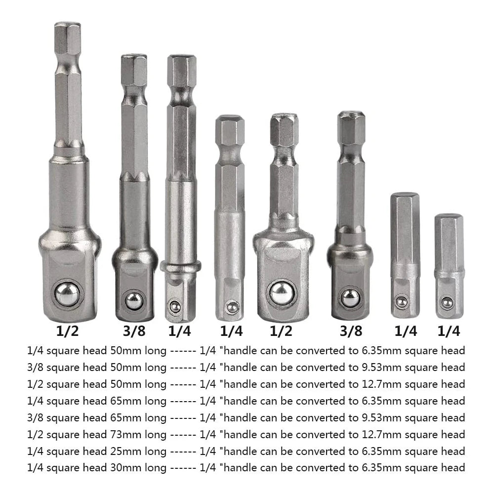 Drill Socket Adapter 1/4'' Hex Shank Extension for Impact Driver 1/2'' 3/8'' 1/2'' Square Head Drill Bit Adapter Set Hand Tools [HTO]