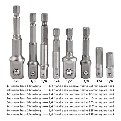 Drill Socket Adapter 1/4'' Hex Shank Extension for Impact Driver 1/2'' 3/8'' 1/2'' Square Head Drill Bit Adapter Set Hand Tools [HTO]