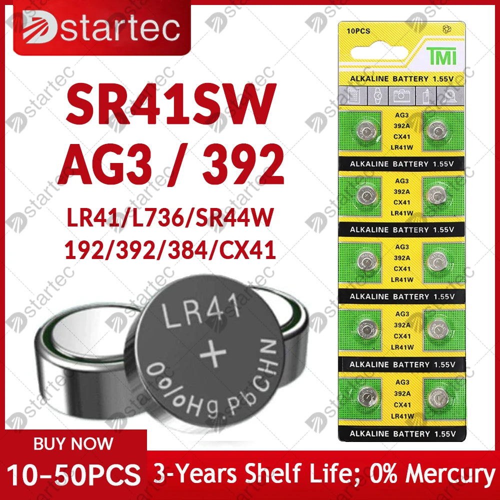 10-50PCS 1.55V AG3 LR41 Button Batteries SR41 392 192 Round Cell Coin Alkaline Battery L736 384 SR41SW CX41 For Watch Toys Clock [BAT]