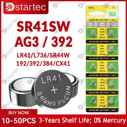 10-50PCS 1.55V AG3 LR41 Button Batteries SR41 392 192 Round Cell Coin Alkaline Battery L736 384 SR41SW CX41 For Watch Toys Clock [BAT]