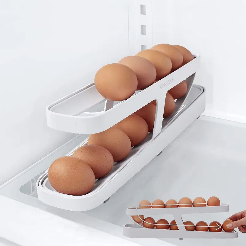 2023 New Refrigerator Egg Rolling Storage Rack Egg Storage Holder Rolldown Egg Dispenser Refrigerator Storage Box [DSP]