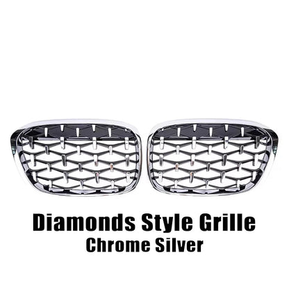 XVIP Glossy Black Diamonds Style Front Bumper Kidney Grilles For BMW X1 F48 F49 2016-2019 Shiny Line Style Upper Racing Grilles [BDK]