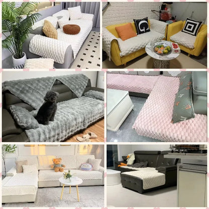 Thicken Plush Sofa Cushion Warm Sofas Mat Towel Anti-slip Universal Couch Covers Pets Kid Soft Sofa Blanket Living Room 쇼파커버 [PET]