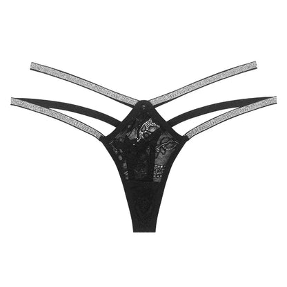 Sexy Lace Transparent Panties Women Double Strap Low Waist Thong Sexy Lingerie Breathable G-string Underwear Sensual Tangas [UND]