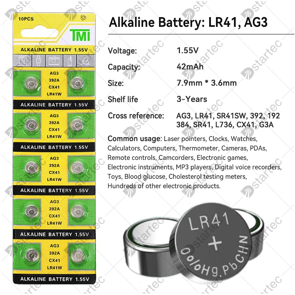 10-50PCS 1.55V AG3 LR41 Button Batteries SR41 392 192 Round Cell Coin Alkaline Battery L736 384 SR41SW CX41 For Watch Toys Clock [BAT]