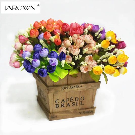 Colorful Silk Flowers artificial flower 15 heads Mini Rose Home Decor for wedding small roses bouquet decoration [FLW]