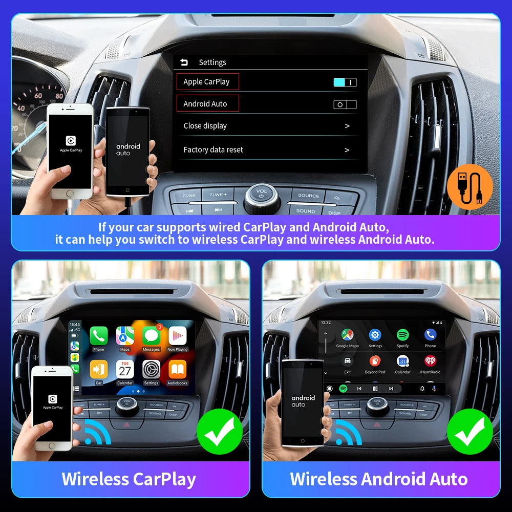 CarAIBOX 2in1 Wireless CarPlay Dongle Wireless Android Auto Box For Car Radio with Wired CarPlay [CAR]