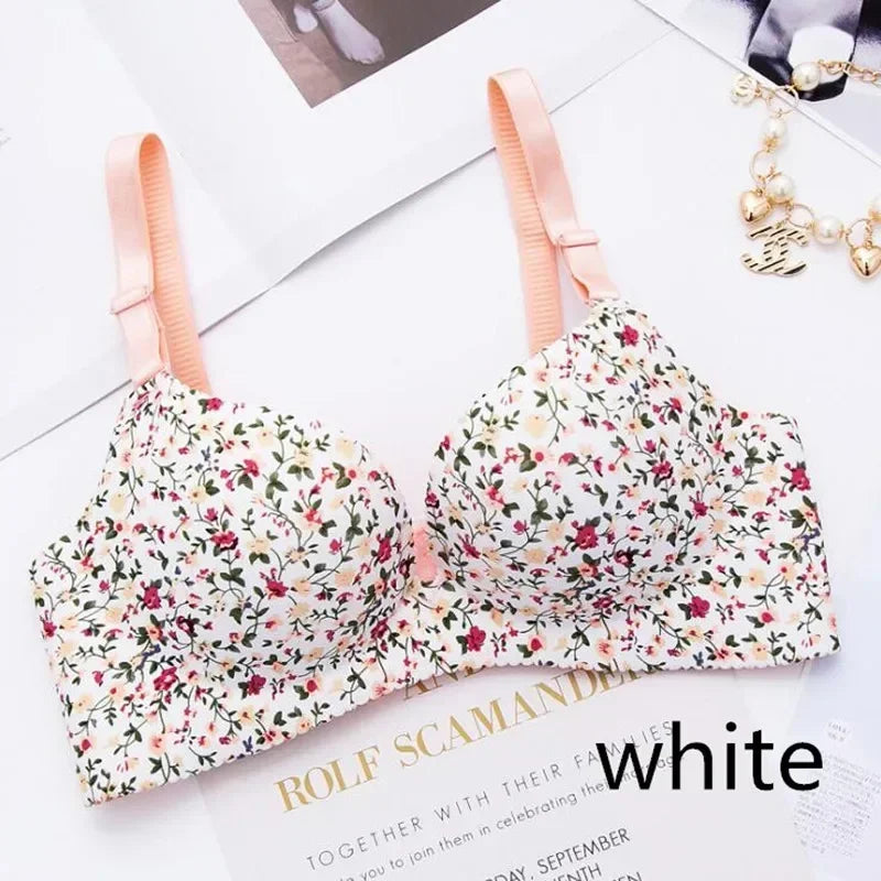 Women Flower Print Seamless Bra Sexy Lingerie Floral Push Up Bras One-Piece Underwear [UND]