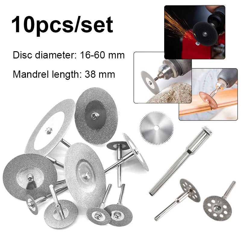 5/10pcs 16-60mm Diamond Cutting Discs +2 Arbor Shaft CutOff Blade Drill Bit Dremel accessories Rotary Tool Abrasive cut Metal [TPT]