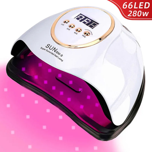 LED Nail Lamp For Manicure 280W Nail Dryer Machine UV Drying Lamp For Curing UV Gel Nail Polish With Motion Sensing LCD Display [BEU]