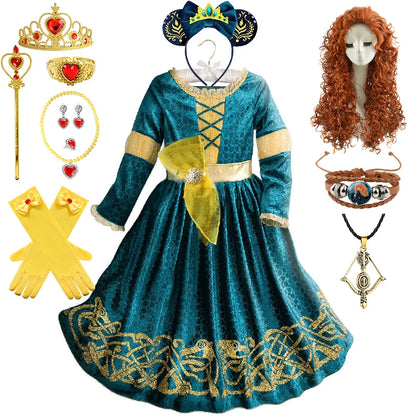 Winter Long Sleeve Fantasia Merida Princess Gothic Dress with Wig Kids Disguise Halloween Child  Lolita Girl Carnival Costume [LOL]