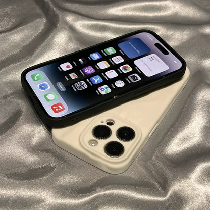 Luxury Chic Wrinkled Soft Silicone Phone Case For iPhone 15 14 13 12 11 Pro MAX Shockproof Bumper Black White Back Cover [PHC]