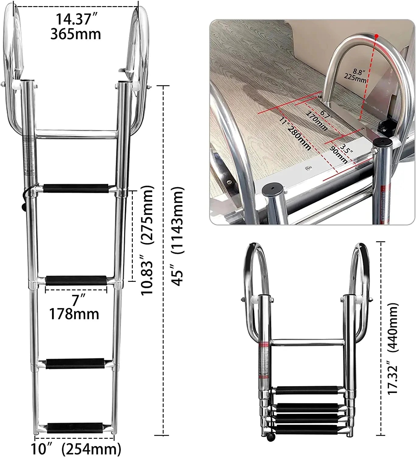 Boat Accessories 4 Step Stainless Steel Boat Boarding Telescoping Ladder Sliding folding swimming Launching ladder [MRN]