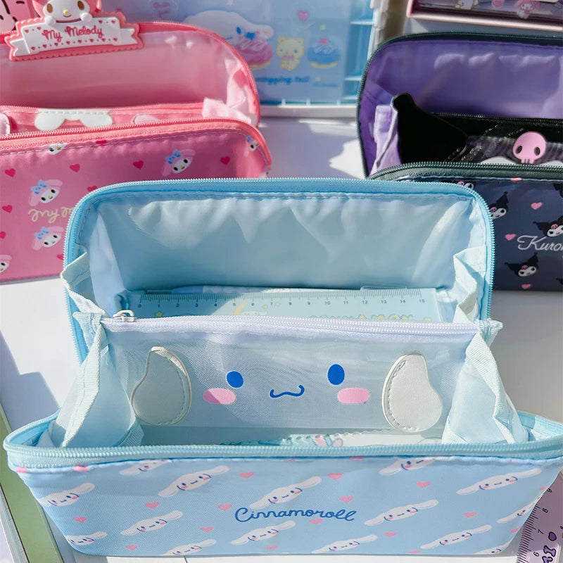 Sanrio Large Capacity Pencil Case Kawaii Cinnamoroll Melody Kulomi Cosmetic Bags School Pencils Bag Pen Case Supplies Stationery [CSM]