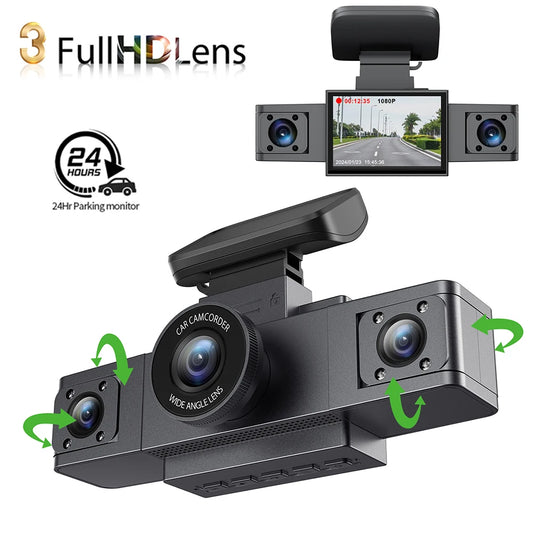 3 Channel Dash Cam Video Recorder Three Lens Car Camera with Rear View DVR 24H Parking Monitor Black Box car accessories [CAR]