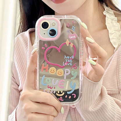 Lovely Girl Heart Mirror Phone Case For iPhone 11 12 13 14 15 Pro Max Shockproof Back Cover [PHC]