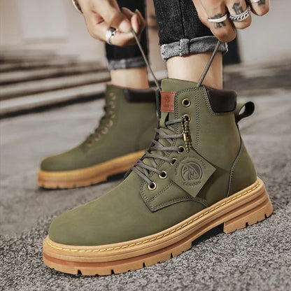 High Top Boots Men's Leather Shoes Fashion Motorcycle Ankle Military Boots for Men Winter Boots Man Shoes Lace-Up Botas Hombre [SHO]