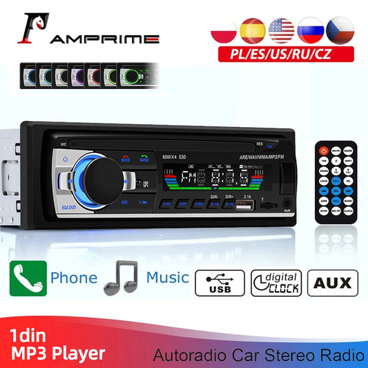 AMPrime Bluetooth Autoradio Car Stereo Radio FM Aux Input Receiver SD USB 12V In-dash 1 din Car MP3 Multimedia Player BT Music [CAR]