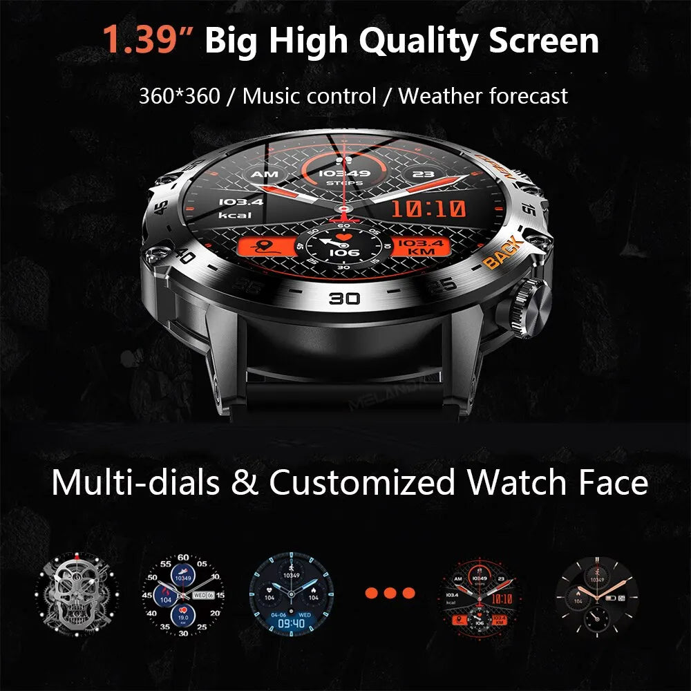 MELANDA Steel 1.39" Bluetooth Call Smart Watch Men Sports Fitness Tracker Watches IP67 Waterproof Smartwatch for Android IOS K52 [SWH]