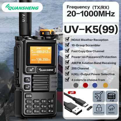 Quansheng UV-K6 Walkie Talkie 5W Air Band Radio Tyep C Charge UHF VHF DTMF FM Scrambler NOAA Wireless Frequency Two Way CB Radio [TEL]