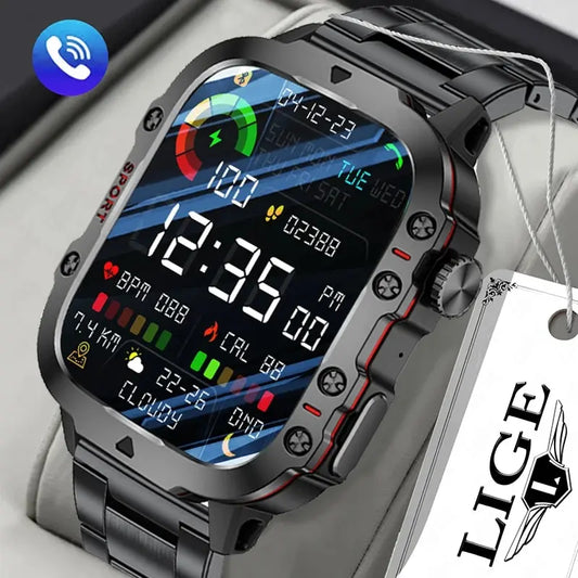 LIGE New Smart Watch 1.96 Inch Screen 420 MAh Bluetooth Call Voice Assistant Watch Sports Fitness Waterproof Smartwatch For Men [SWH]