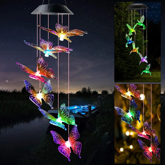 LED Solar Wind Chime Light Garden Butterfly Wind Chime Lamp Colorful Waterproof Hanging Solar Light for Garden Yard Home Decor [SLG]