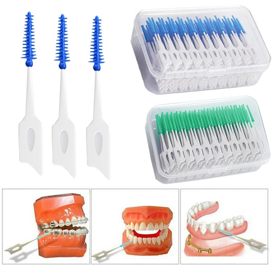 Interdental Silicone Brushes 200 Units Dental Toothpicks Brush Between Teeth Silicone Toothpicks With Thread Oral Cleaning Tools [DEN]