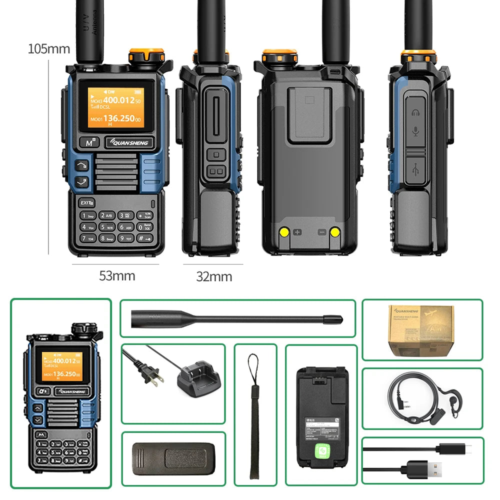 Quansheng UV-K6 Walkie Talkie 5W Air Band Radio Tyep C Charge UHF VHF DTMF FM Scrambler NOAA Wireless Frequency Two Way CB Radio [TEL]