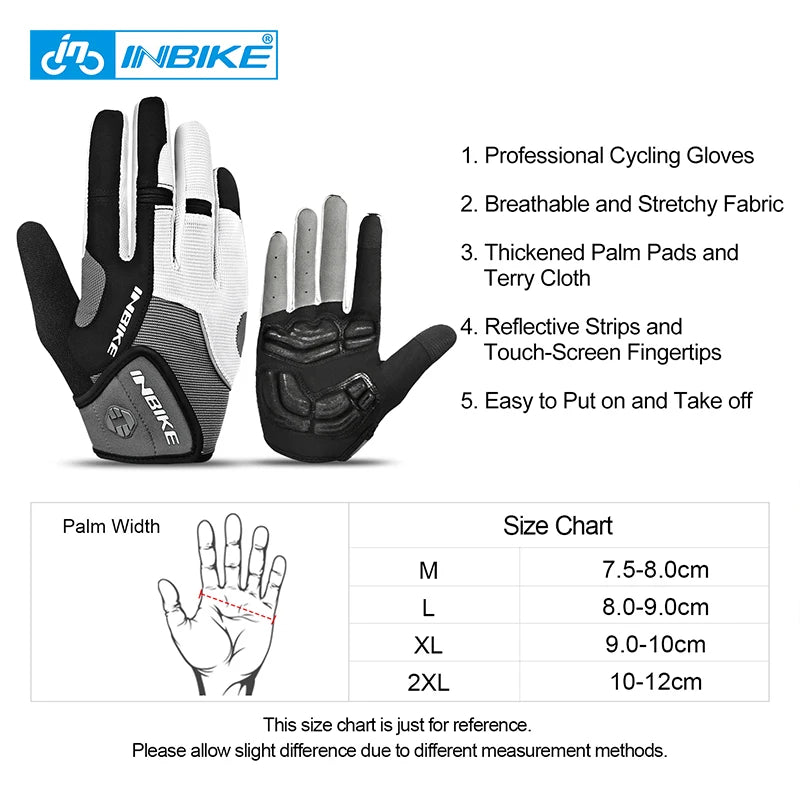 INBIKE Cycling Riding Gloves Full Finger with Gel Padded Road Bike Gloves for Men Women MTB Bicycle Gloves Man Bike Accesssories [SPT]