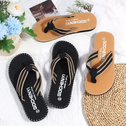 Men Slippers Outside Beach Flat Flip-flop 2023 Summer Casual Slippers Indoor Home Male Anti-slip Shoes Thong Sandals Black [SHO]