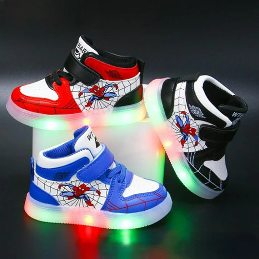 Disney Children's Led Light Shoes Fashion Aoger Spiderman Boys Sneakers Girls Cartton Casual Shoes Breathable Kids Sport Shoes [SHO]