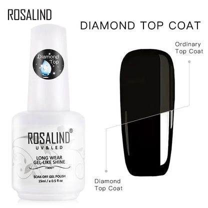 ROSALIND Top Coat Gel Nail Polish Diamond Transparent Soak Off UV Primer Gel Vernis 15ml Long Lasting Gel Lacquer Art Manicure [BEU]