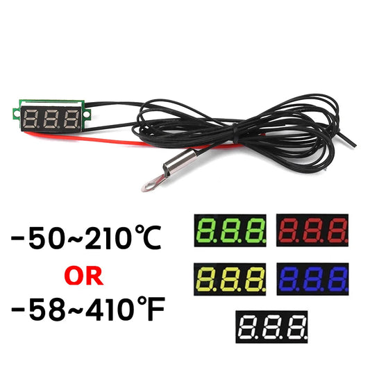 0.28 Inch DC 4-28V LED Digital Thermometer -50~210℃/-58~410℉ Temperature Sensor Detector With 1m 100K NTC Sensor Metal Probe [MTL]