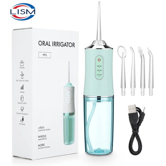 Oral Irrigator Portable Dental Water Flosser USB Rechargeable Water Jet Floss Tooth Pick 4 Jet Tip 220ml 3 Modes IPX7 1400rpm [DEN]