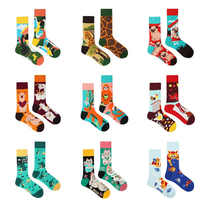 1Pair Man Women Socks Original AB Tide Socks Medium High Tube Colorful Cat Dog Koala Cow Cotton Socks Four Seasons Unisex Socks [SOX]