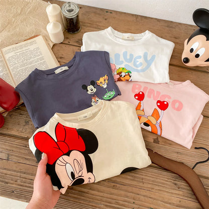 Trendy Brand Disney Children T-shirt Long-sleeved Tops Spring/autumn Clothing Kids Bottoming Shirt Cartoon Crewneck Girl Blouse [TSH]