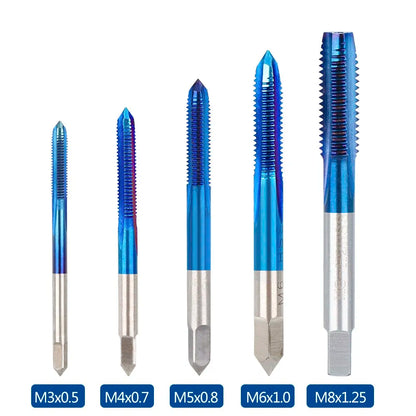 XACN Mini Metric Thread Tap Machine Tap M3 M4 M5 M6 M8 Right Hand Nano Blue Coated HSS Straight Flute Tap Drill Hand Tools [PTO]