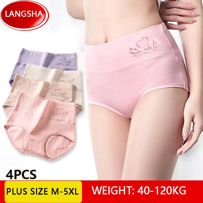 4PCS High Waist Cotton Panties Women Body Shaper Underwear Plus Size M-5XL Fashion Girls Briefs Seamless Sexy Female Lingerie [UND]