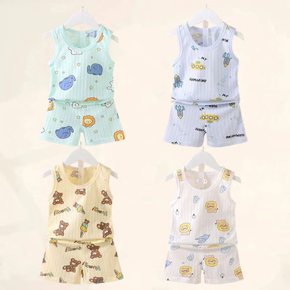 Mother Kids Clothes Baby Cotton Print  Children's Clothing T-shirt Vest Tops Shorts Sets Boys Girls Cute Breathable Summer [TSH]