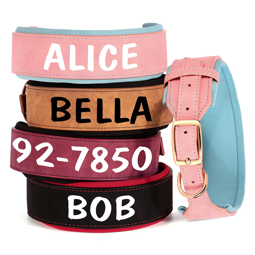 Wide Personalized Dog Collar PU Leather Customized Dogs Tag Collars Soft Pet Collar for Small Medium Large Dogs Pitbull Buldog [PET]