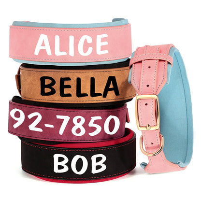 Wide Personalized Dog Collar PU Leather Customized Dogs Tag Collars Soft Pet Collar for Small Medium Large Dogs Pitbull Buldog [PET]